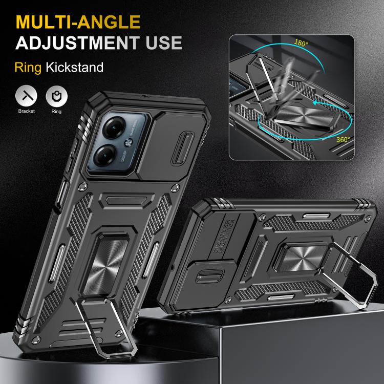 For Motorola Moto G54 Armor PC + TPU Camera Shield Phone Case