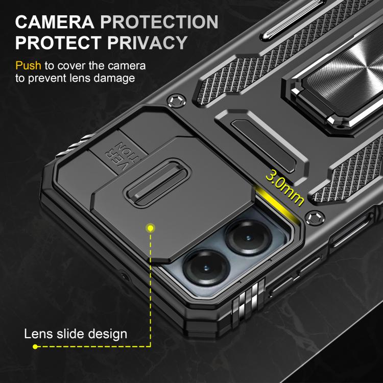 For Motorola Moto G54 Armor PC + TPU Camera Shield Phone Case