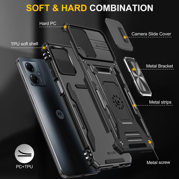 For Motorola Moto G54 Armor PC + TPU Camera Shield Phone Case