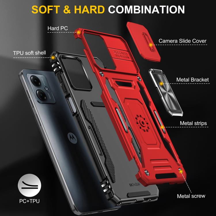 For Motorola Moto G54 Armor PC + TPU Camera Shield Phone Case