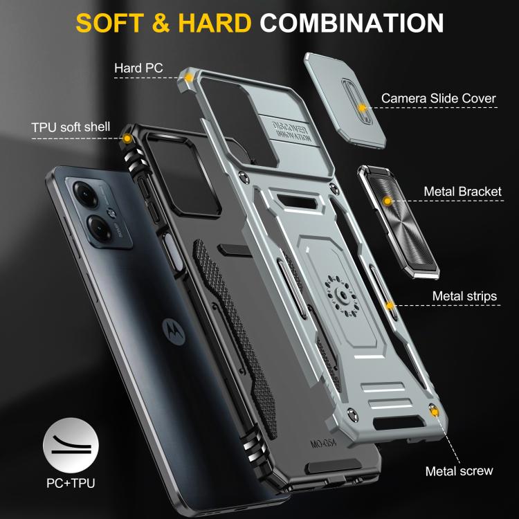 For Motorola Moto G54 Armor PC + TPU Camera Shield Phone Case