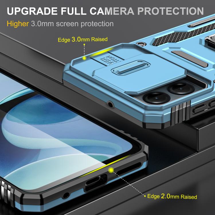 For Motorola Moto G54 Armor PC + TPU Camera Shield Phone Case