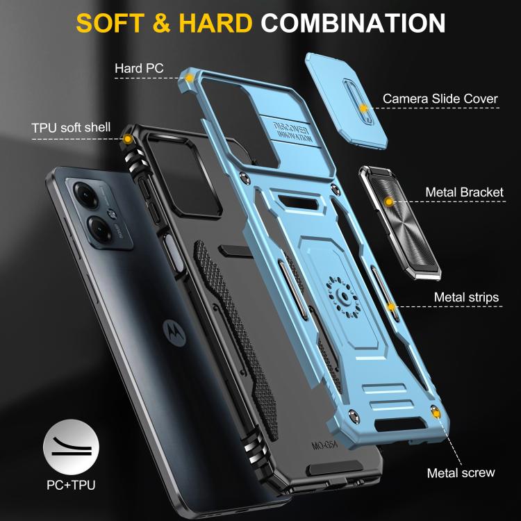 For Motorola Moto G54 Armor PC + TPU Camera Shield Phone Case