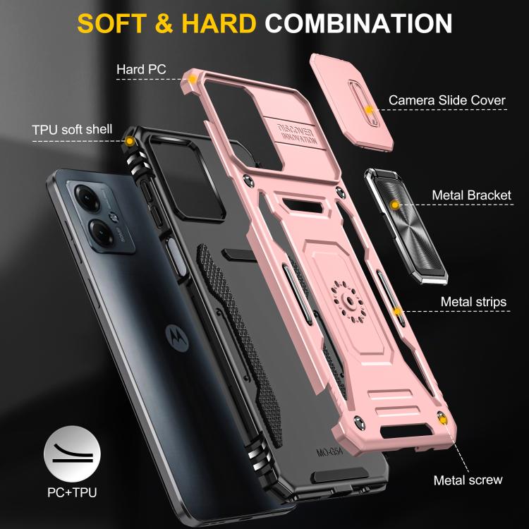 For Motorola Moto G54 Armor PC + TPU Camera Shield Phone Case