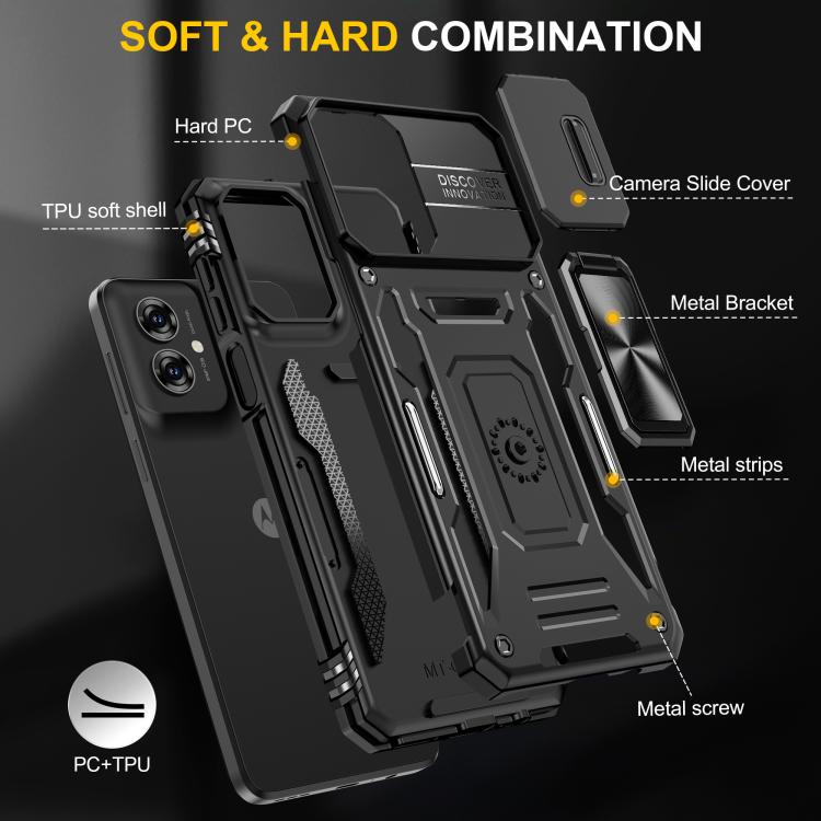 For Motorola Moto G55 5G Armor PC + TPU Camera Shield Phone Case