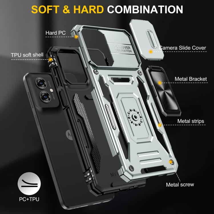 For Motorola Moto G55 5G Armor PC + TPU Camera Shield Phone Case