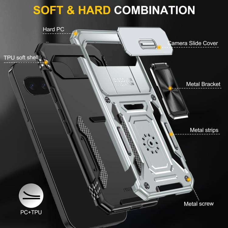 For Google Pixel 9a Armor PC + TPU Camera Shield Phone Case