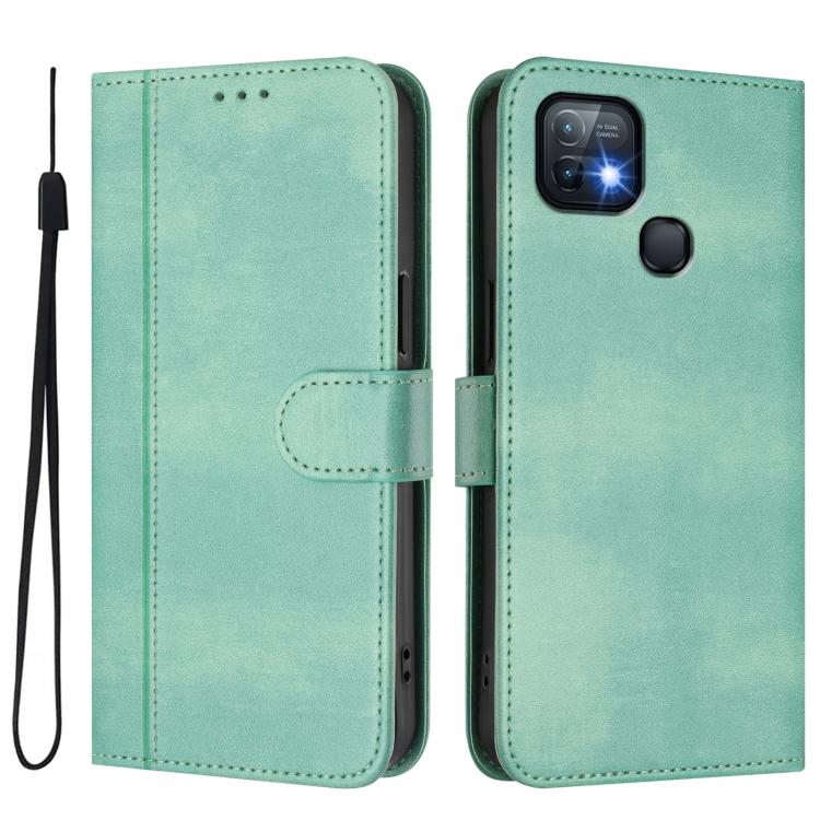 For Infinix Hot 10i Line Splicing Buckle Retro Leather Phone Case