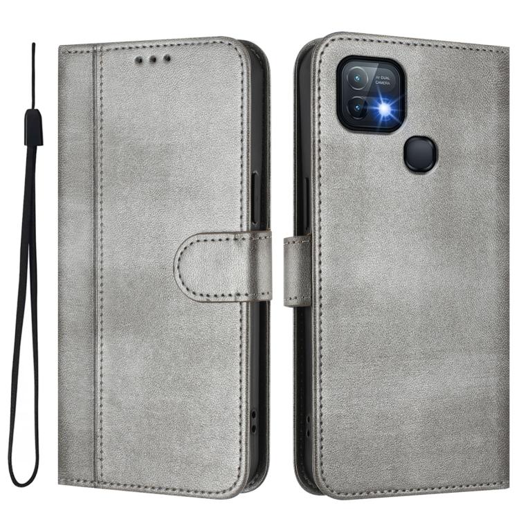 For Infinix Hot 10i Line Splicing Buckle Retro Leather Phone Case