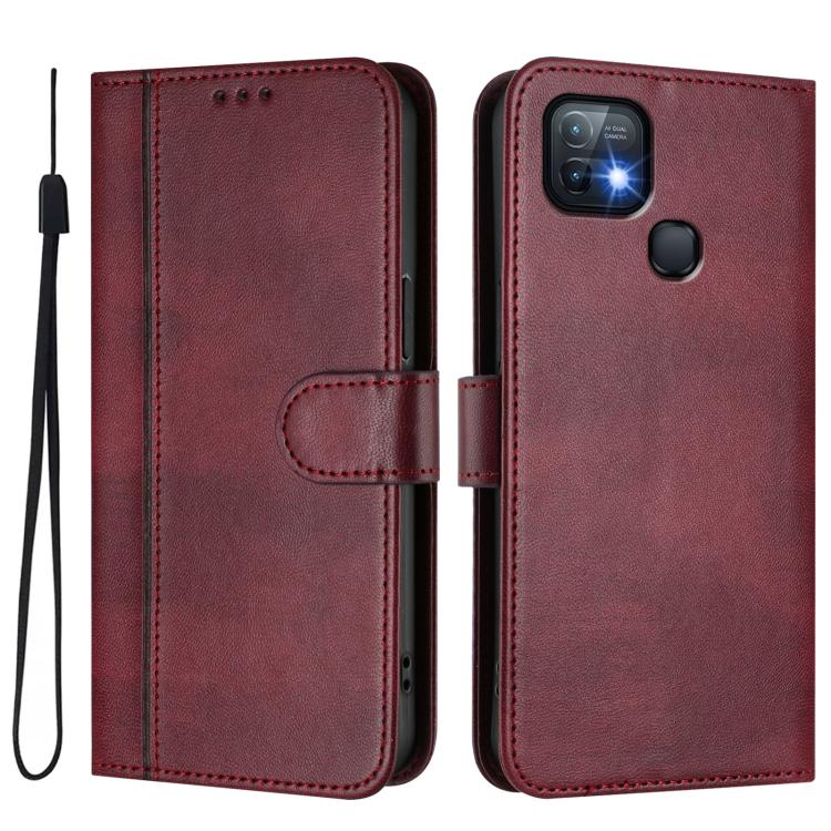 For Infinix Hot 10i Line Splicing Buckle Retro Leather Phone Case