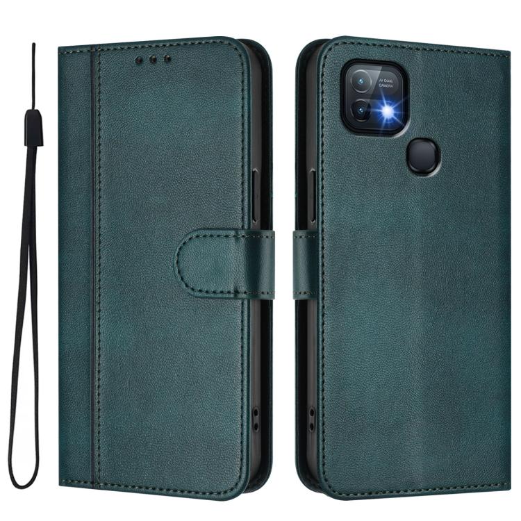 For Infinix Hot 10i Line Splicing Buckle Retro Leather Phone Case