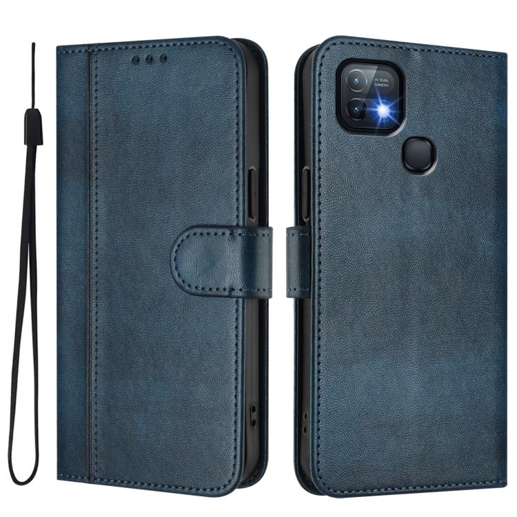 For Infinix Hot 10i Line Splicing Buckle Retro Leather Phone Case