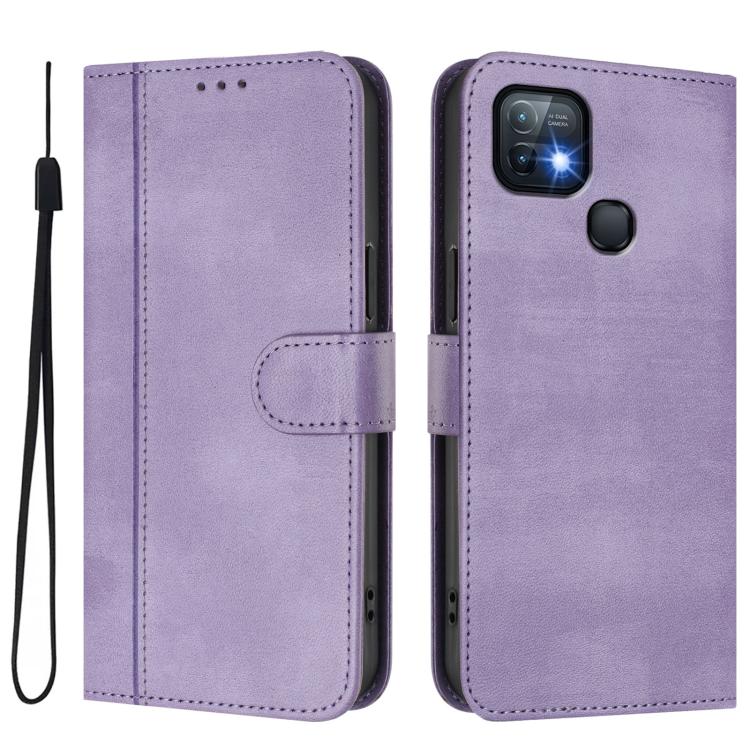 For Infinix Hot 10i Line Splicing Buckle Retro Leather Phone Case