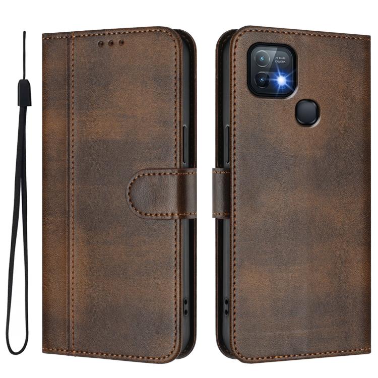 For Infinix Hot 10i Line Splicing Buckle Retro Leather Phone Case