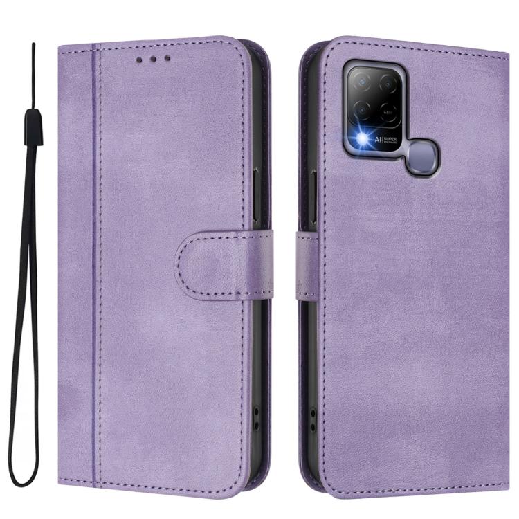 For Infinix Hot 10T / Hot 10S Line Splicing Buckle Retro Leather Phone Case