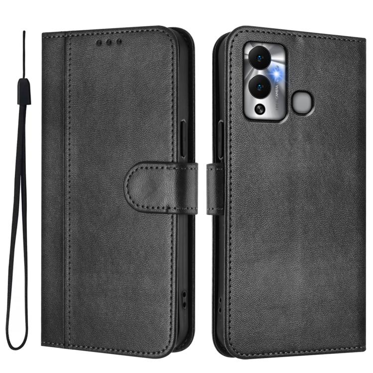 For Infinix Hot 12 Play Line Splicing Buckle Retro Leather Phone Case