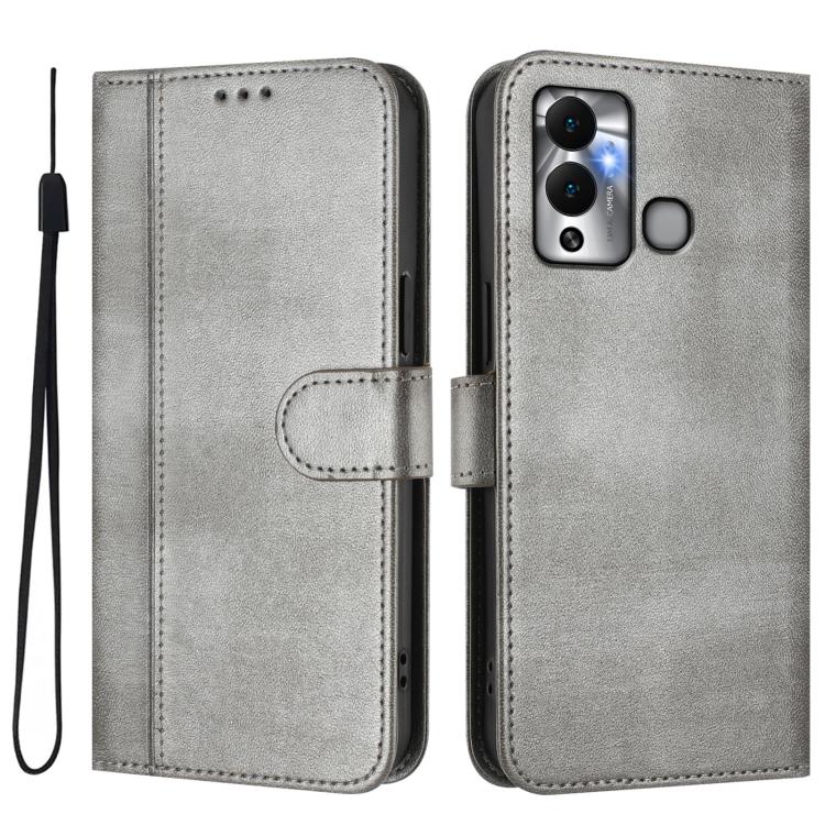 For Infinix Hot 12 Play Line Splicing Buckle Retro Leather Phone Case