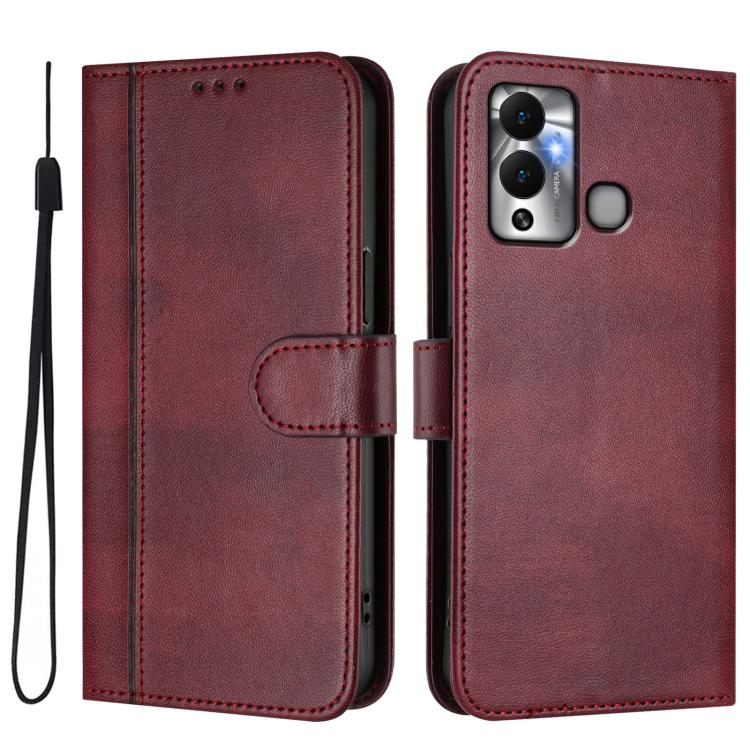 For Infinix Hot 12 Play Line Splicing Buckle Retro Leather Phone Case