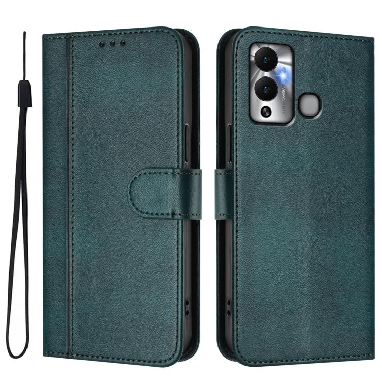For Infinix Hot 12 Play Line Splicing Buckle Retro Leather Phone Case