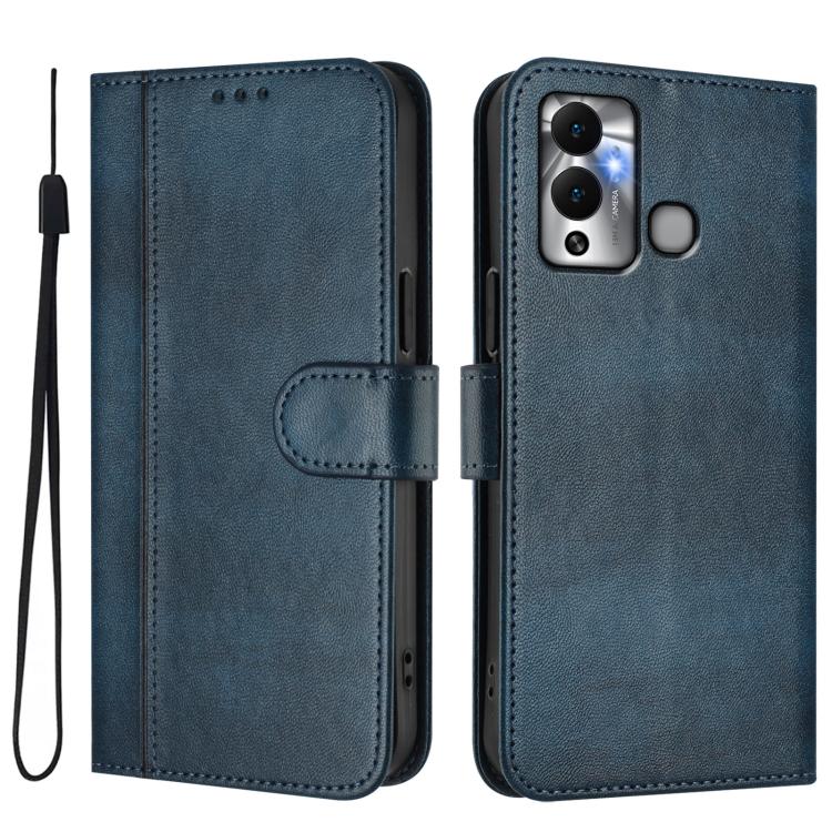 For Infinix Hot 12 Play Line Splicing Buckle Retro Leather Phone Case