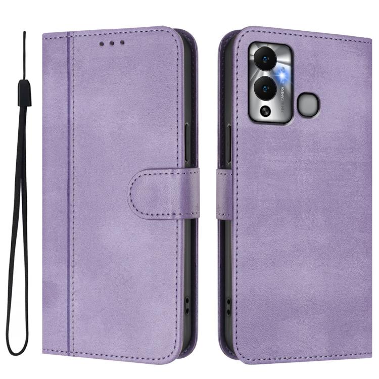 For Infinix Hot 12 Play Line Splicing Buckle Retro Leather Phone Case