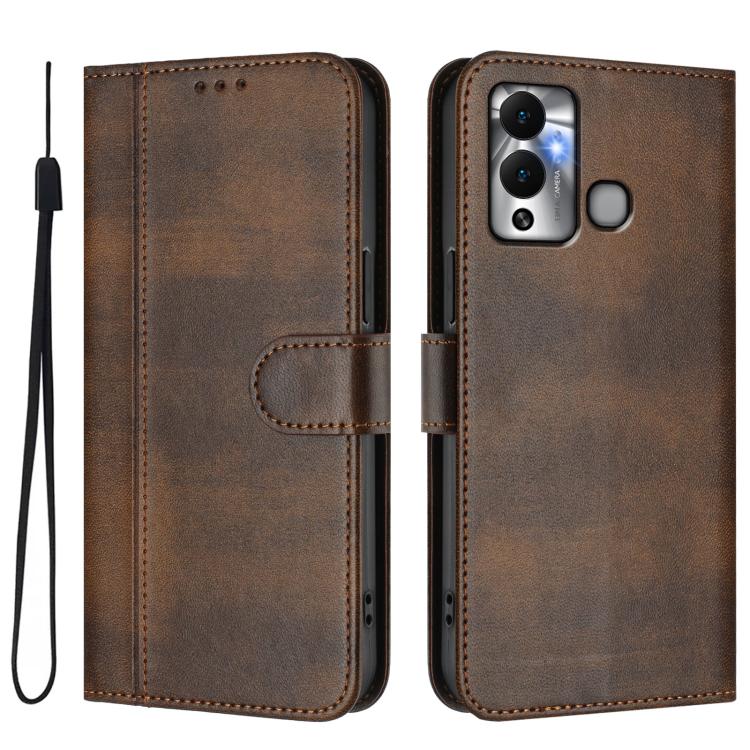 For Infinix Hot 12 Play Line Splicing Buckle Retro Leather Phone Case