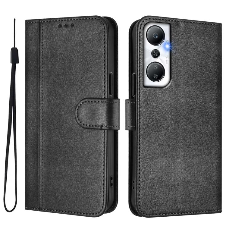 For Infinix Hot 20 4G Line Splicing Buckle Retro Leather Phone Case