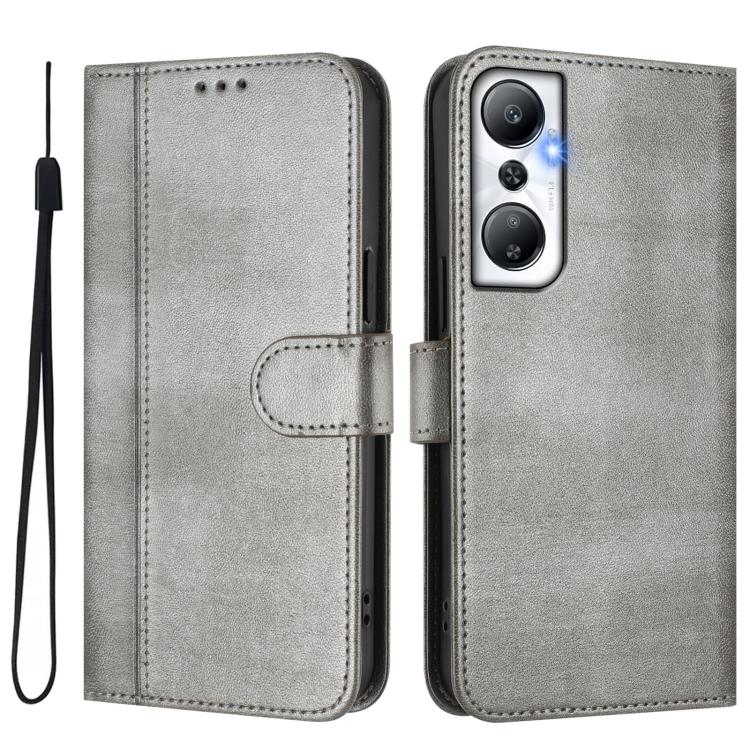 For Infinix Hot 20 4G Line Splicing Buckle Retro Leather Phone Case
