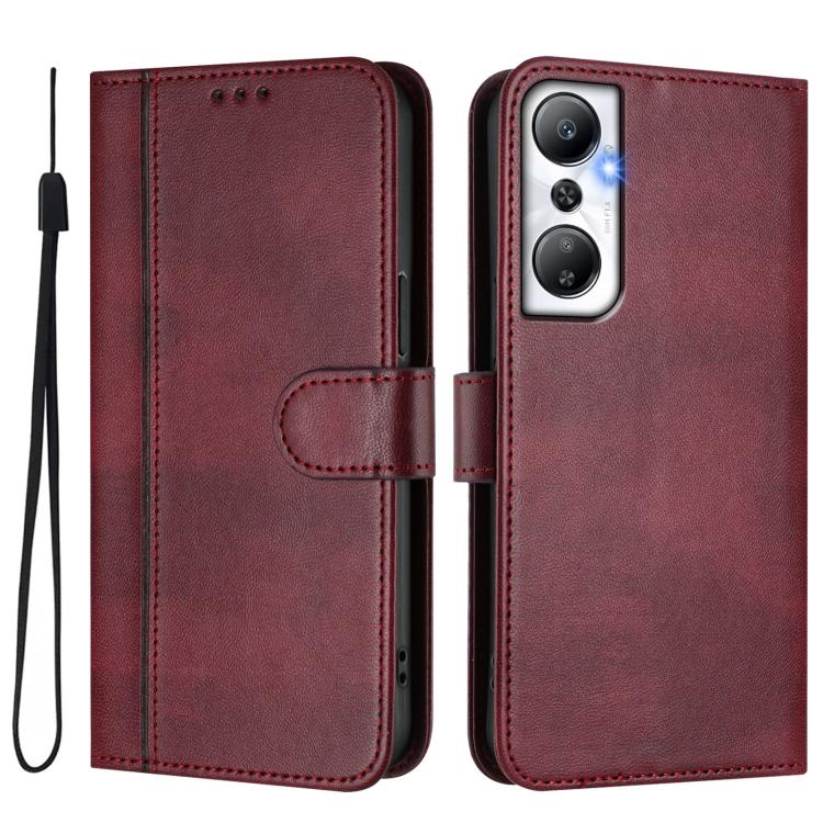 For Infinix Hot 20 4G Line Splicing Buckle Retro Leather Phone Case