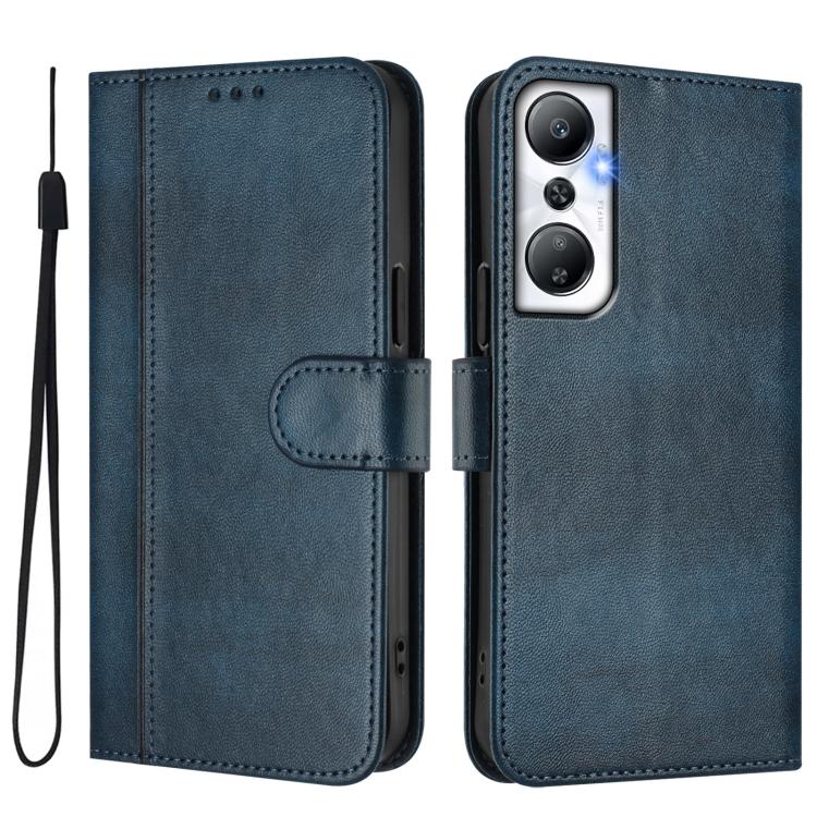For Infinix Hot 20 4G Line Splicing Buckle Retro Leather Phone Case