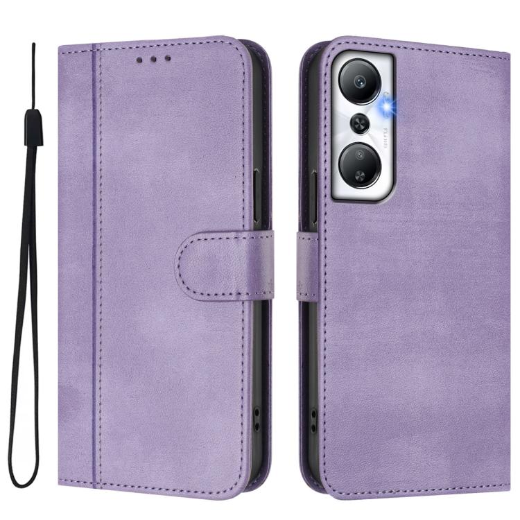 For Infinix Hot 20 4G Line Splicing Buckle Retro Leather Phone Case