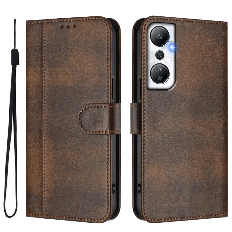 For Infinix Hot 20 4G Line Splicing Buckle Retro Leather Phone Case