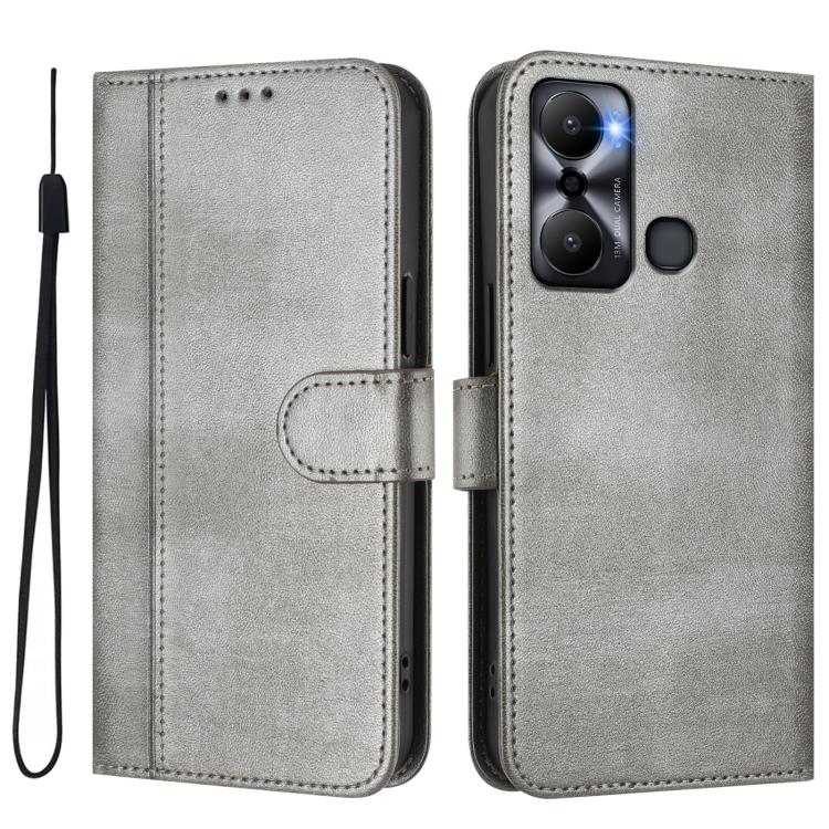 For Infinix Hot 20 Play Line Splicing Buckle Retro Leather Phone Case