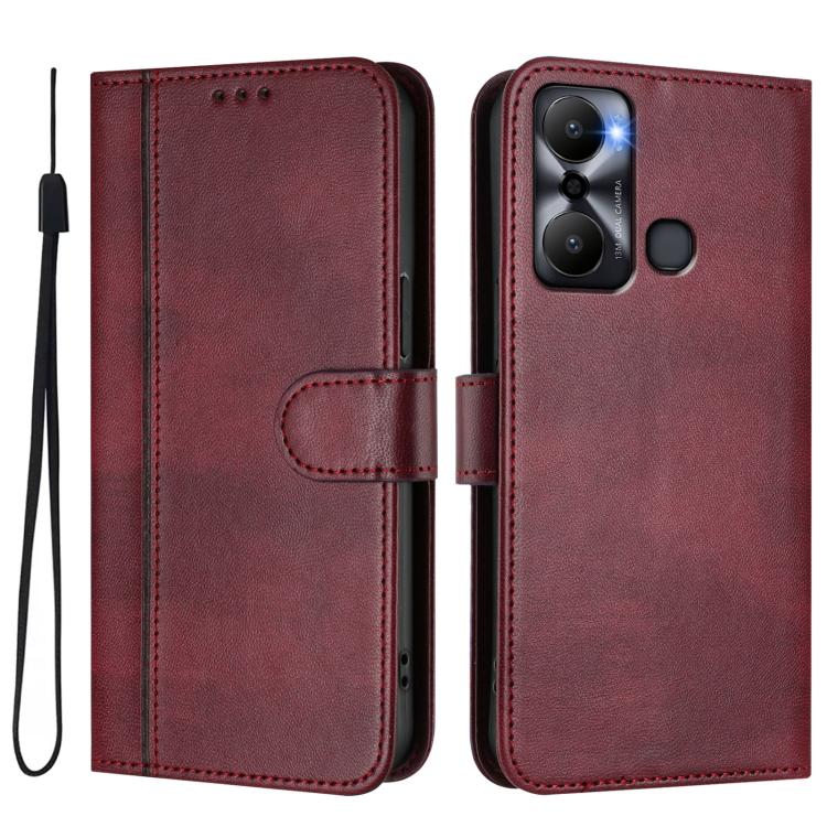 For Infinix Hot 20 Play Line Splicing Buckle Retro Leather Phone Case