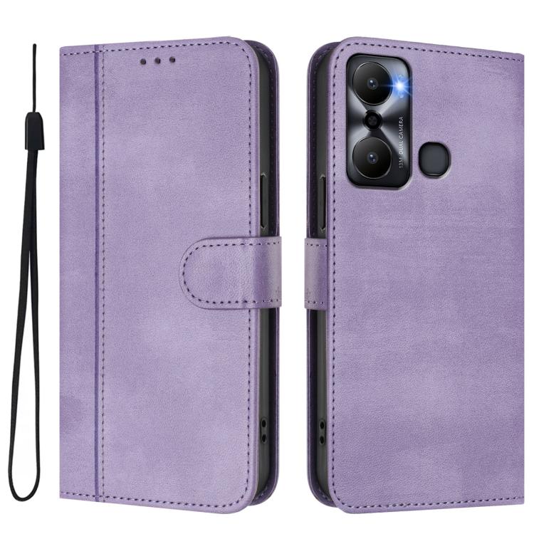 For Infinix Hot 20 Play Line Splicing Buckle Retro Leather Phone Case