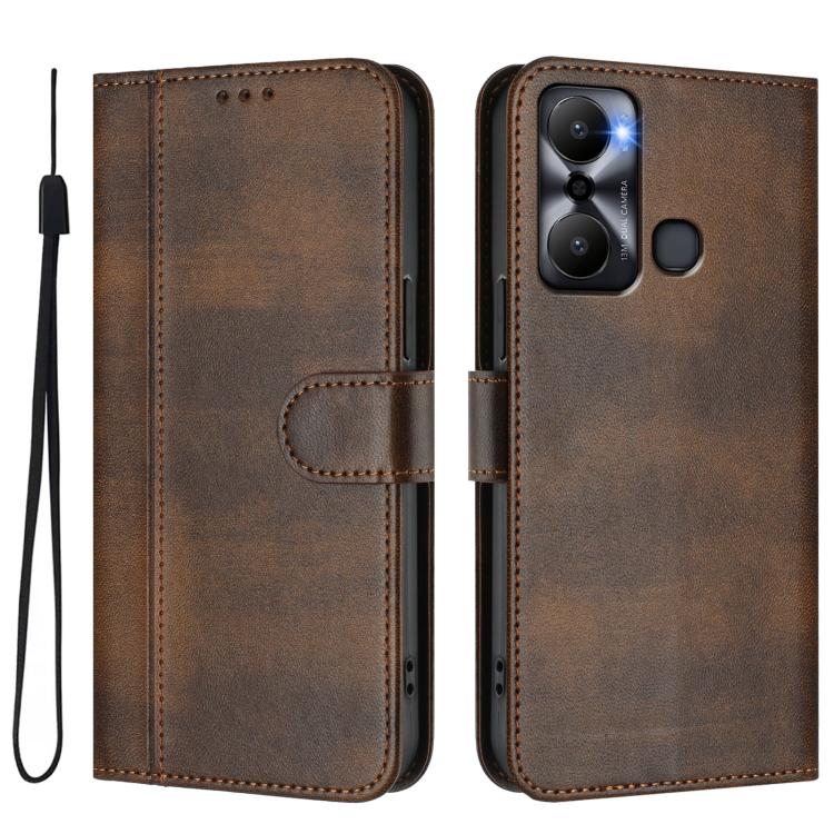 For Infinix Hot 20 Play Line Splicing Buckle Retro Leather Phone Case