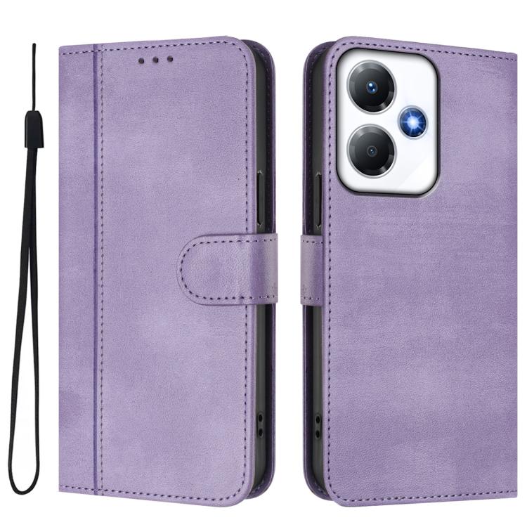 For Infinix Hot 30 Play 4G / Hot 30 Play NFC Line Splicing Buckle Retro Leather Phone Case