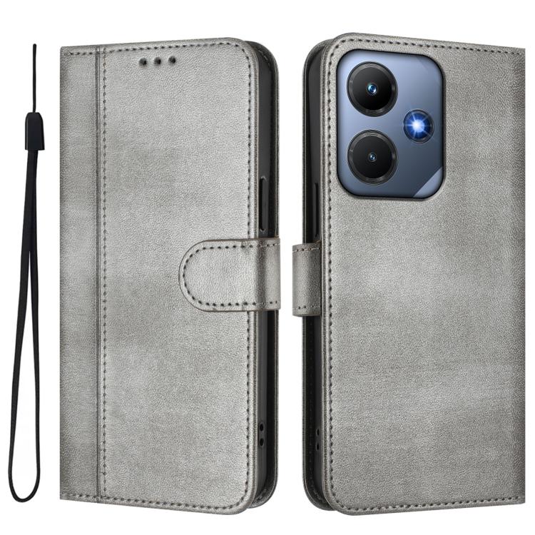 For Infinix Hot 30i Line Splicing Buckle Retro Leather Phone Case