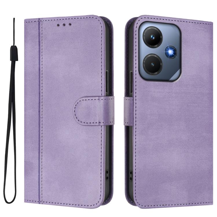 For Infinix Hot 30i Line Splicing Buckle Retro Leather Phone Case