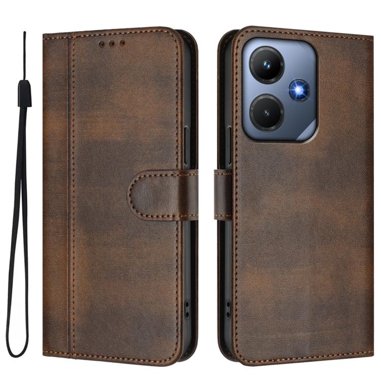For Infinix Hot 30i Line Splicing Buckle Retro Leather Phone Case