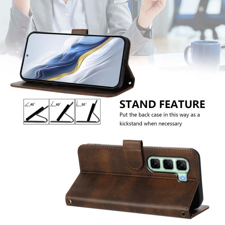 For Infinix Hot 50 5G Line Splicing Buckle Retro Leather Phone Case