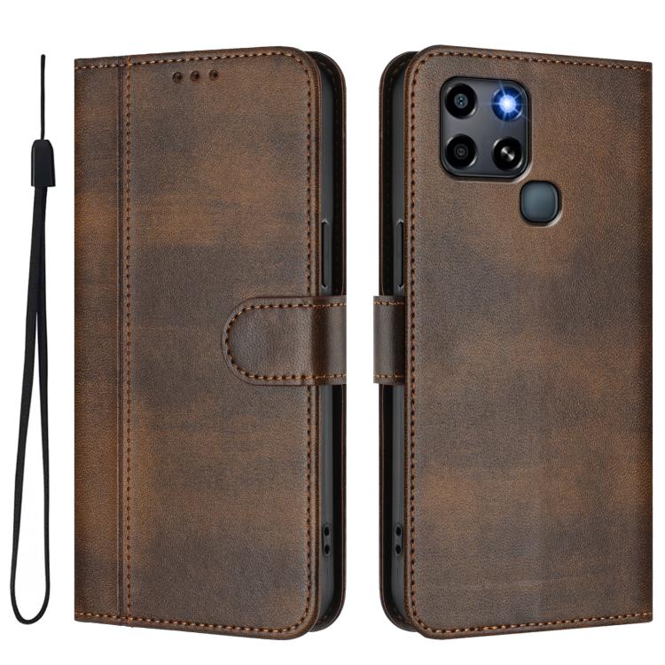 For Infinix Smart 6 / 6 HD Line Splicing Buckle Retro Leather Phone Case