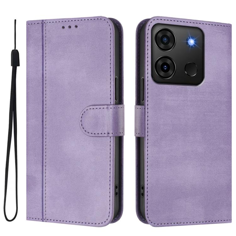 For Infinix Smart 7 Plus / 7 HD / 7 India Line Splicing Buckle Retro Leather Phone Case