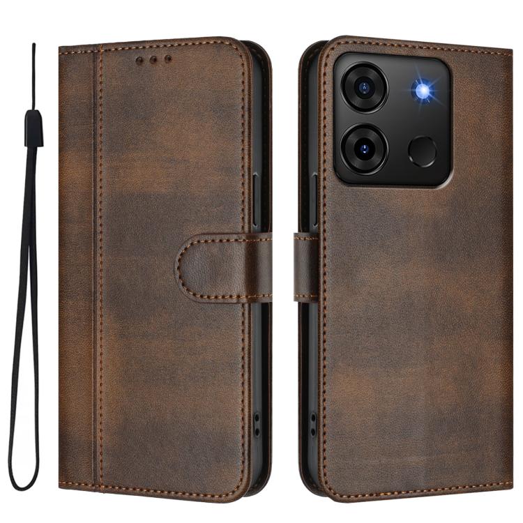 For Infinix Smart 7 Plus / 7 HD / 7 India Line Splicing Buckle Retro Leather Phone Case