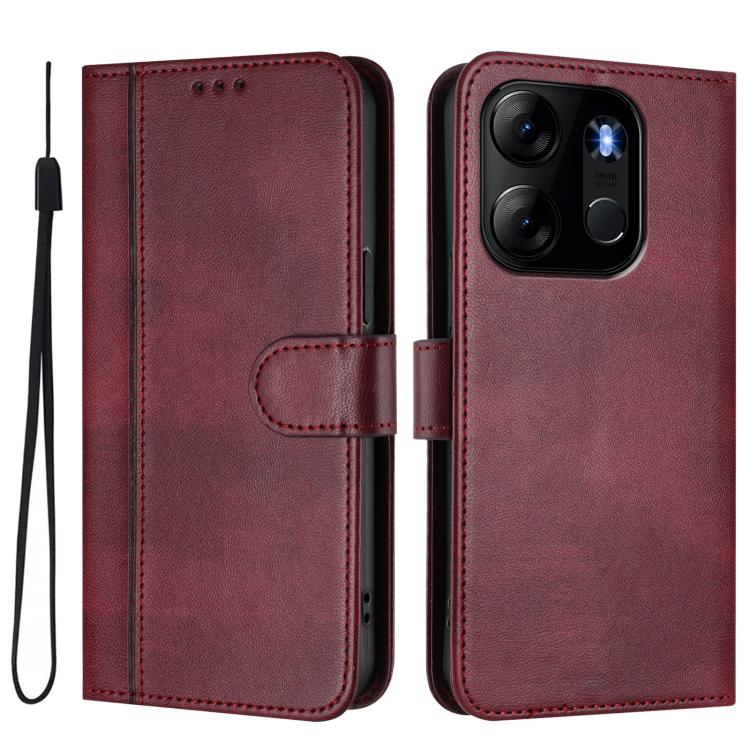 For Infinix Smart 7 / Tecno Pop 7 Line Splicing Buckle Retro Leather Phone Case