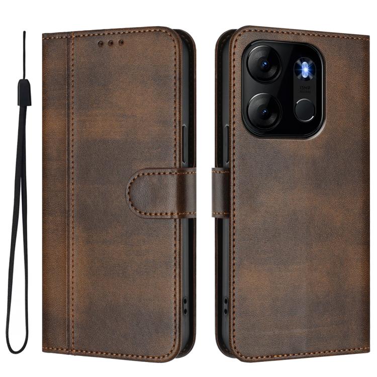 For Infinix Smart 7 / Tecno Pop 7 Line Splicing Buckle Retro Leather Phone Case