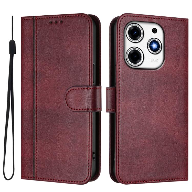 For Tecno Spark 10 Pro Magic Magenta Line Splicing Buckle Retro Leather Phone Case