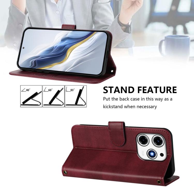 For Tecno Spark 10 Pro Magic Magenta Line Splicing Buckle Retro Leather Phone Case