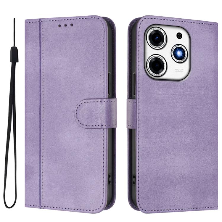 For Tecno Spark 10 Pro Magic Magenta Line Splicing Buckle Retro Leather Phone Case