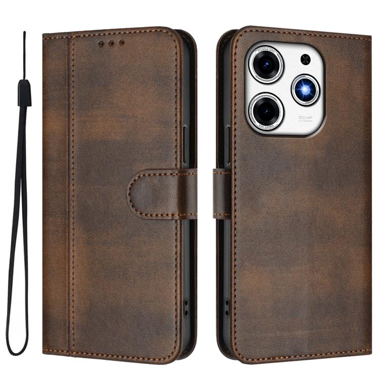 For Tecno Spark 10 Pro Magic Magenta Line Splicing Buckle Retro Leather Phone Case